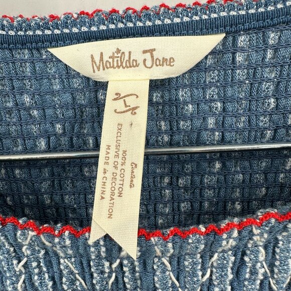 Matilda Jane Roxie Striped Tank Top Smocked Sleeveless Blue Embroidered Size L - Picture 7 of 8